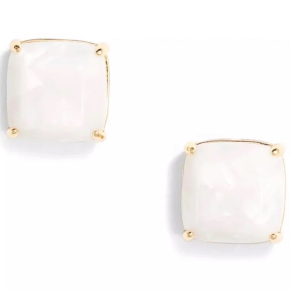Kate Spade Square Stud Earrings in Marbleized White - Picture 8 of 8